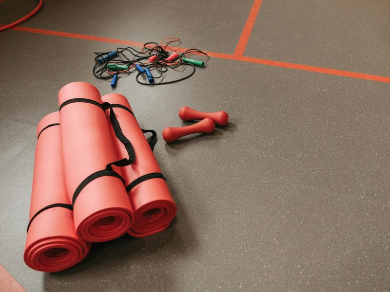 Detailed view of fitness equipment and comfortable floor mat